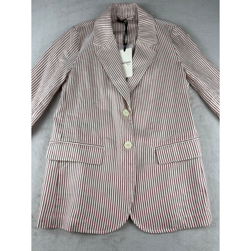 Ottod'Ame Linen Blends Women Striped Blazer Burgundy Cream Size 6 NWT $368
